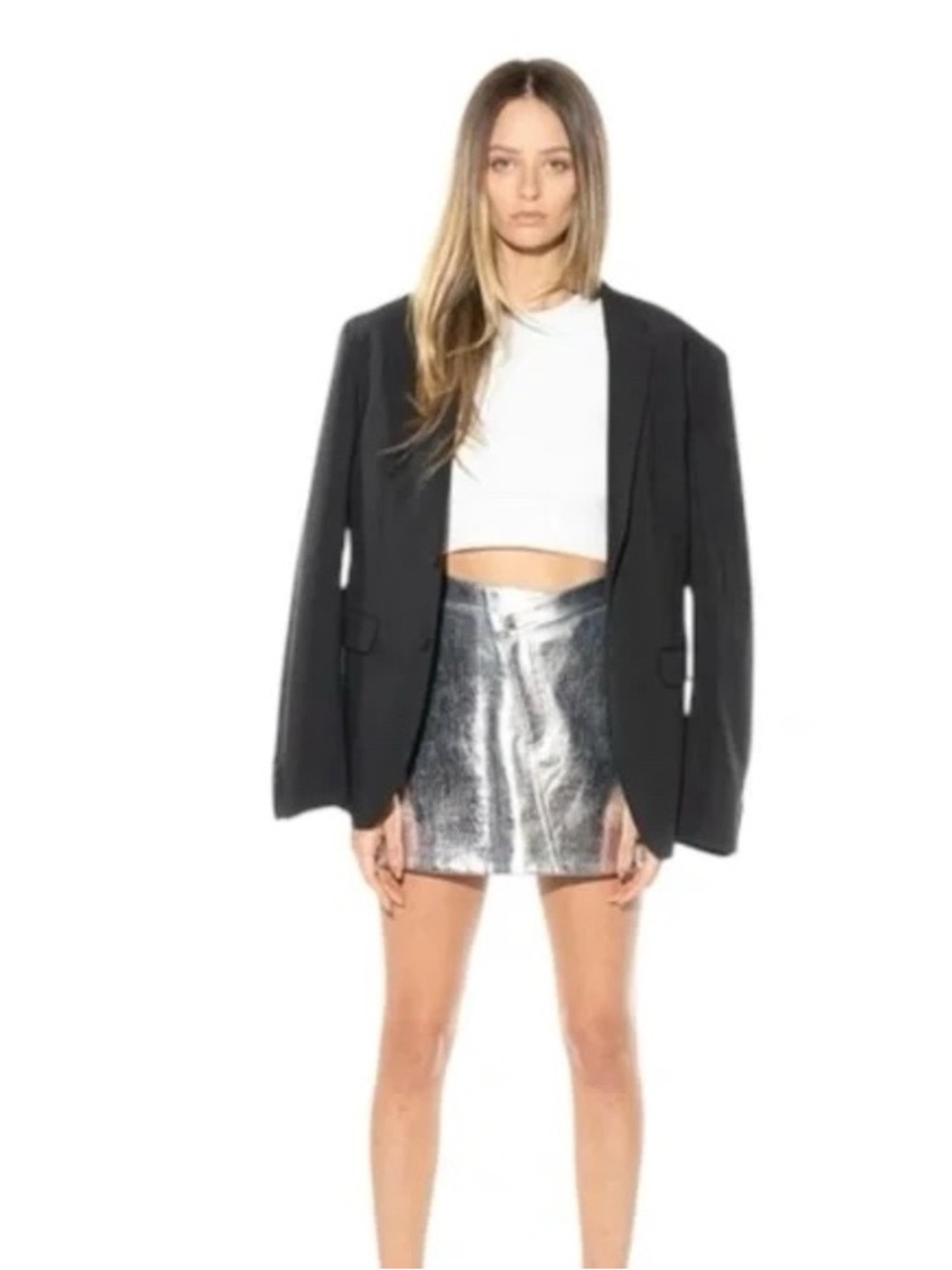 Torn Ronny Kobo Silver Asymmetrical Faux Croc Metallic Faux Leather Skirt